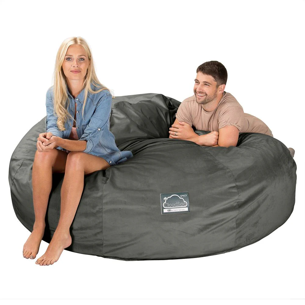 Dubbel Saccosäcksoffa XXL C3000-L, CloudSac Memoryskum - Sammet Grafitgrå