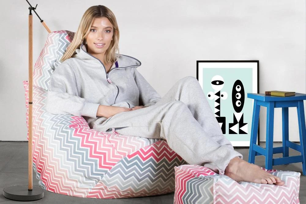 Game Fåtölj Saccosäck - Geometriskt tryck Chevron Rosa - Image 2