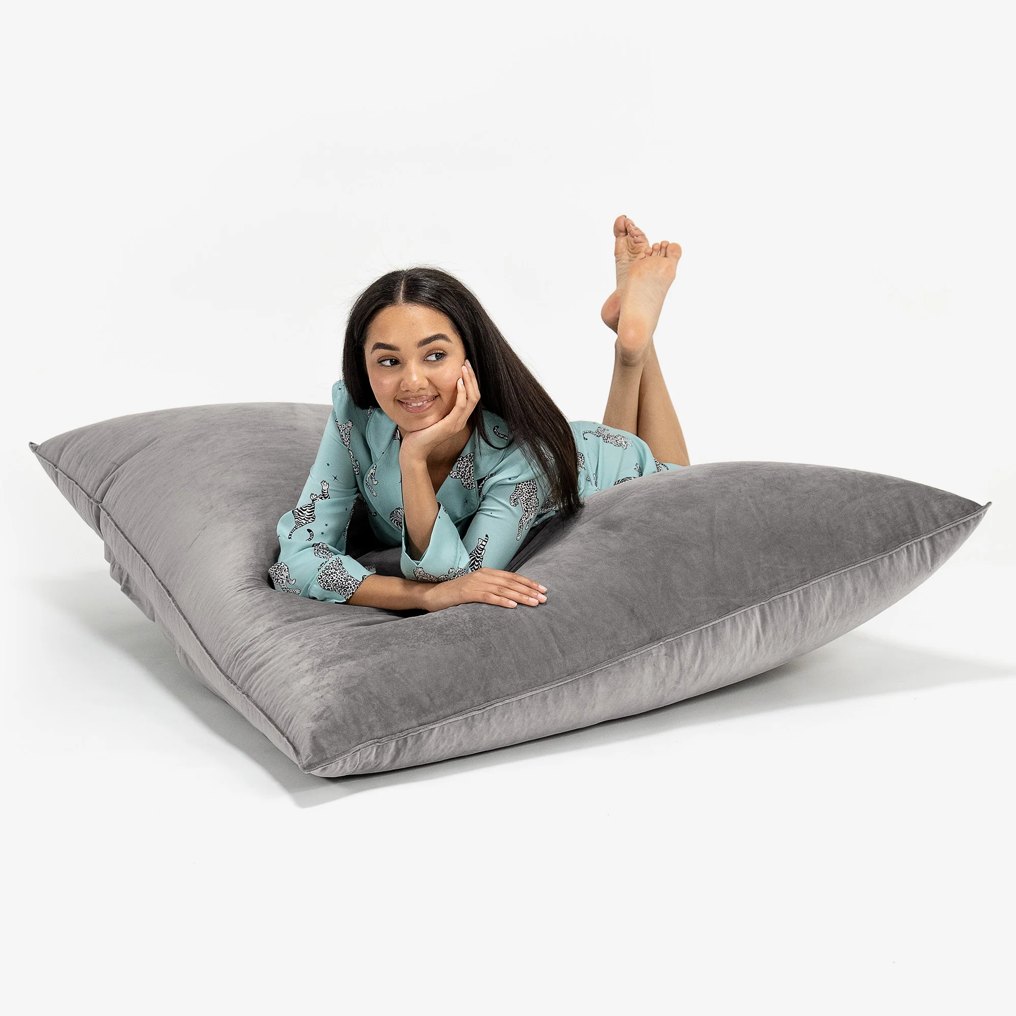 Saccosäck Kudde XXL - Sammet Silverfärgad - Image 3