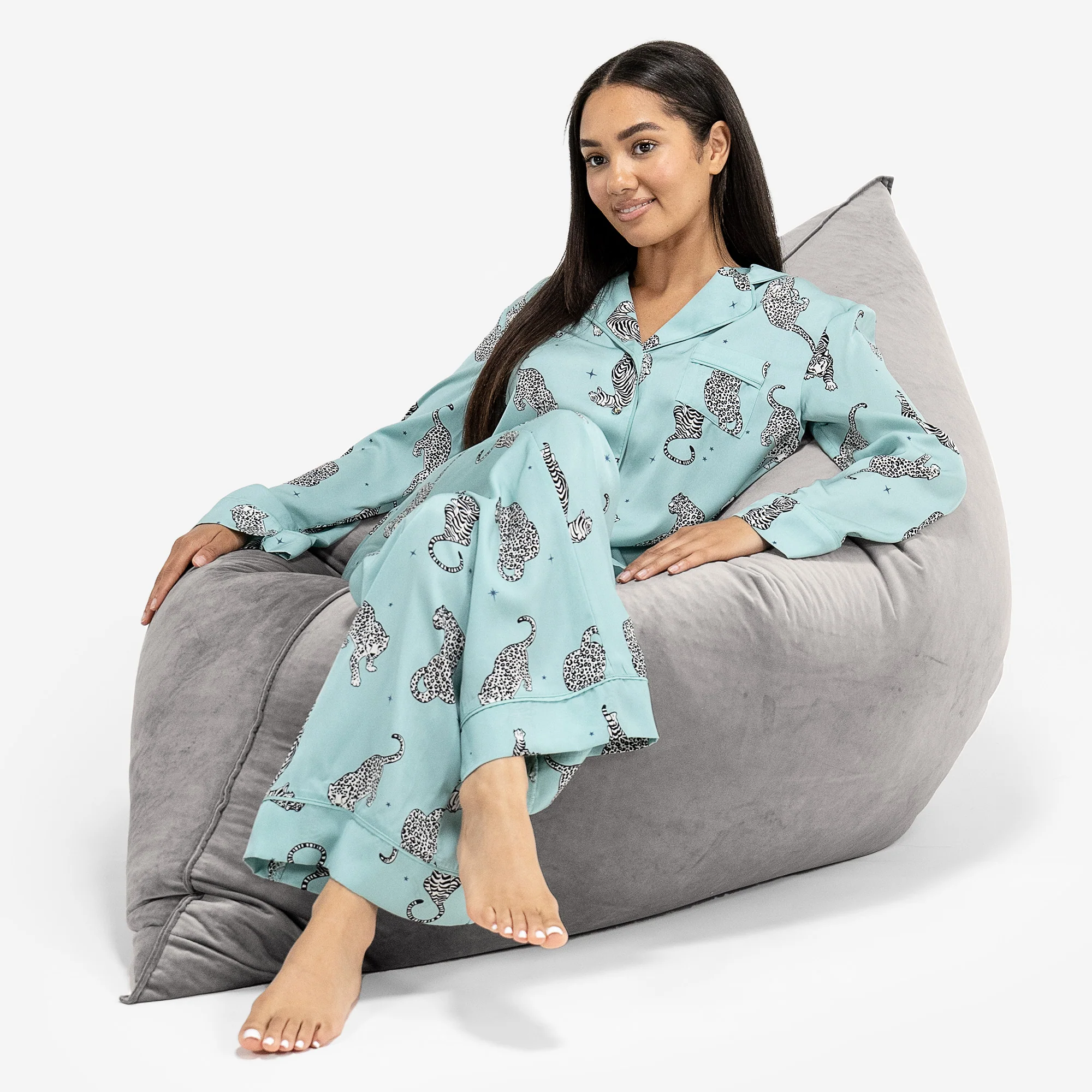 Saccosäck Kudde XXL - Sammet Silverfärgad - Image 4